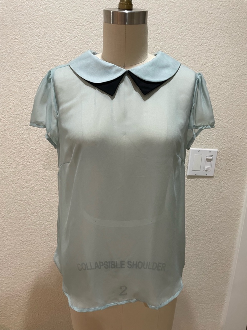 Mind Code Pale Blue Sheer Peter Pan Collar Blouse with Black Trim (fits S and M)
